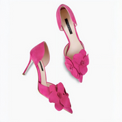 Fuchsia Pink Suede 3D Flower Appliqué Pointed Toe Stiletto Heels