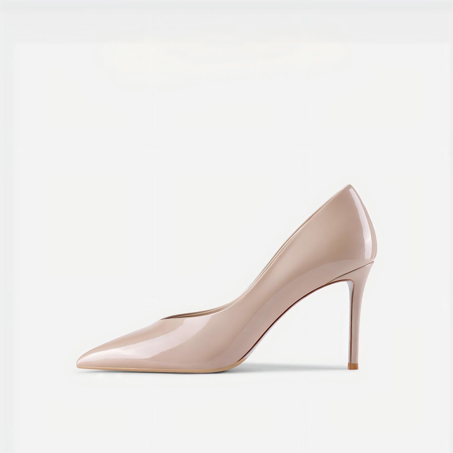 Nude Patent Leather Pointed-Toe Stiletto Pumps