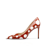Red Patent Leather Polka Dot Pointed Toe Stiletto Pumps