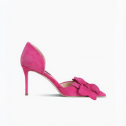 Fuchsia Pink Suede 3D Flower Appliqué Pointed Toe Stiletto Heels