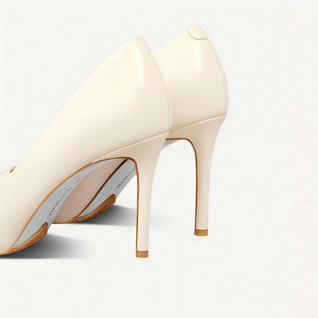Off-white patent leather pointed-toe stiletto pumps