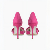 Fuchsia Pink Suede 3D Flower Appliqué Pointed Toe Stiletto Heels