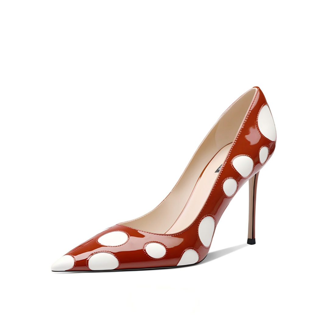 Red Patent Leather Polka Dot Pointed Toe Stiletto Pumps