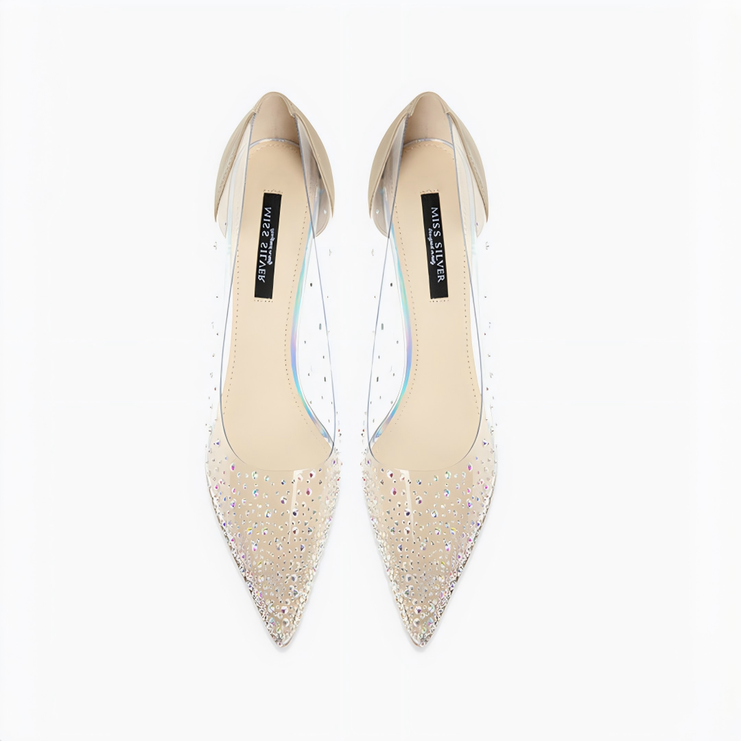 Nude/Clear PVC Rhinestone Pointed Toe Stiletto Pumps