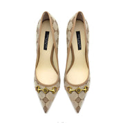 Horsebit Accent Monogram Print Pointed Toe Pumps