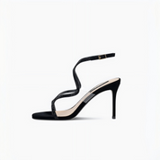 Black Rhinestone Ankle Strap Stiletto Heel Sandals