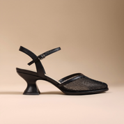 Black Mesh Round-Toe Slingback Pumps