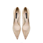 Champagne Silk Rhinestone Pointed Toe Pumps