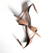 Nude Patent Leather Open-Toe Pointed Toe Ankle Strap Stiletto Heels