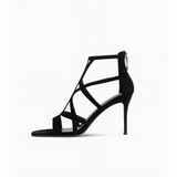 Suede Back Zip Caged Gladiator Stiletto Heel Sandals