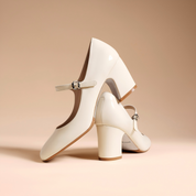 White Patent Leather Mary Jane Block Heels