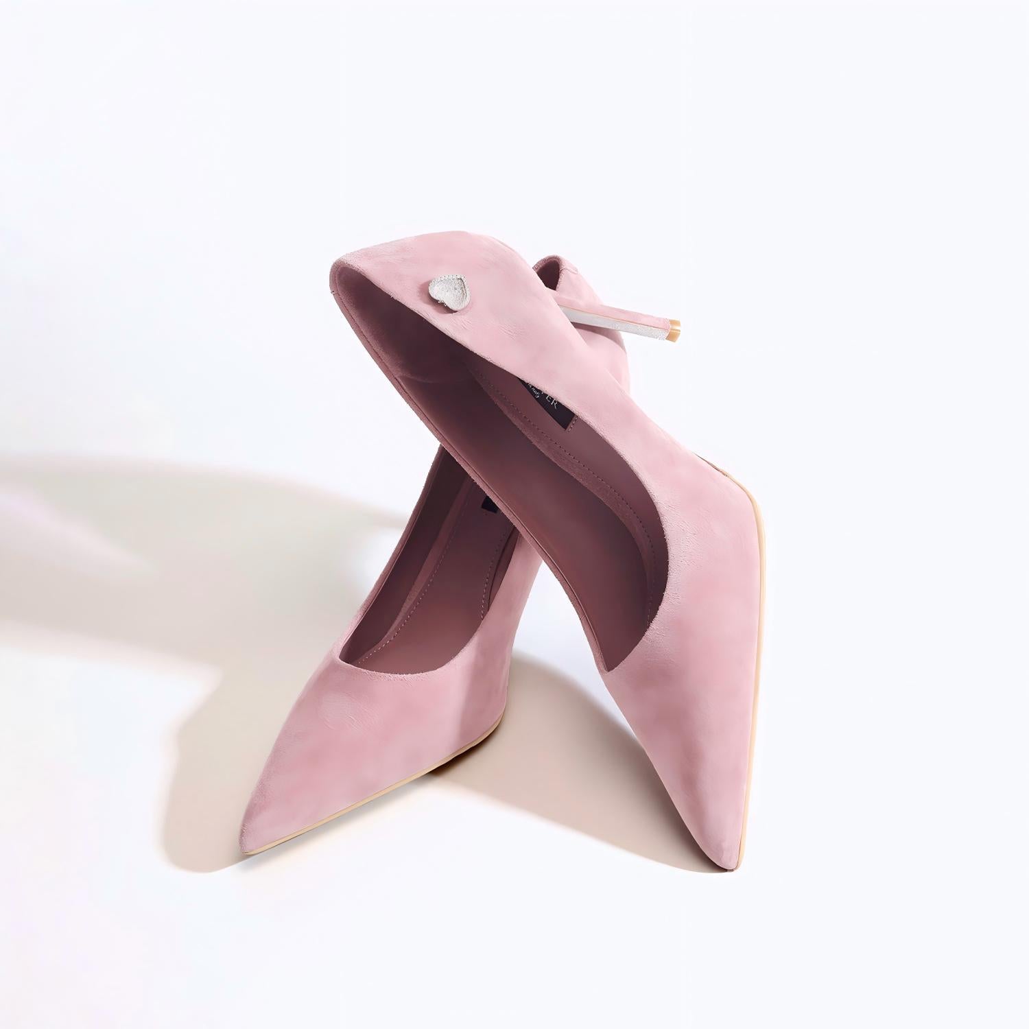 Light Pink Suede Pointed-Toe Stiletto Pumps