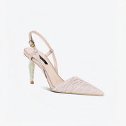 Rhinestone Heel Ruched Slingback Pumps