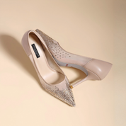 Pink Sheer Mesh Rhinestone Pointed Toe Stiletto Bridal Pumps