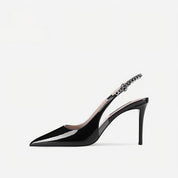 Black Patent Leather Pointed Toe Slingback Pumps