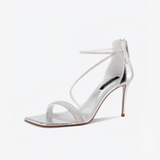 Silver Slingback Rhinestone Heels