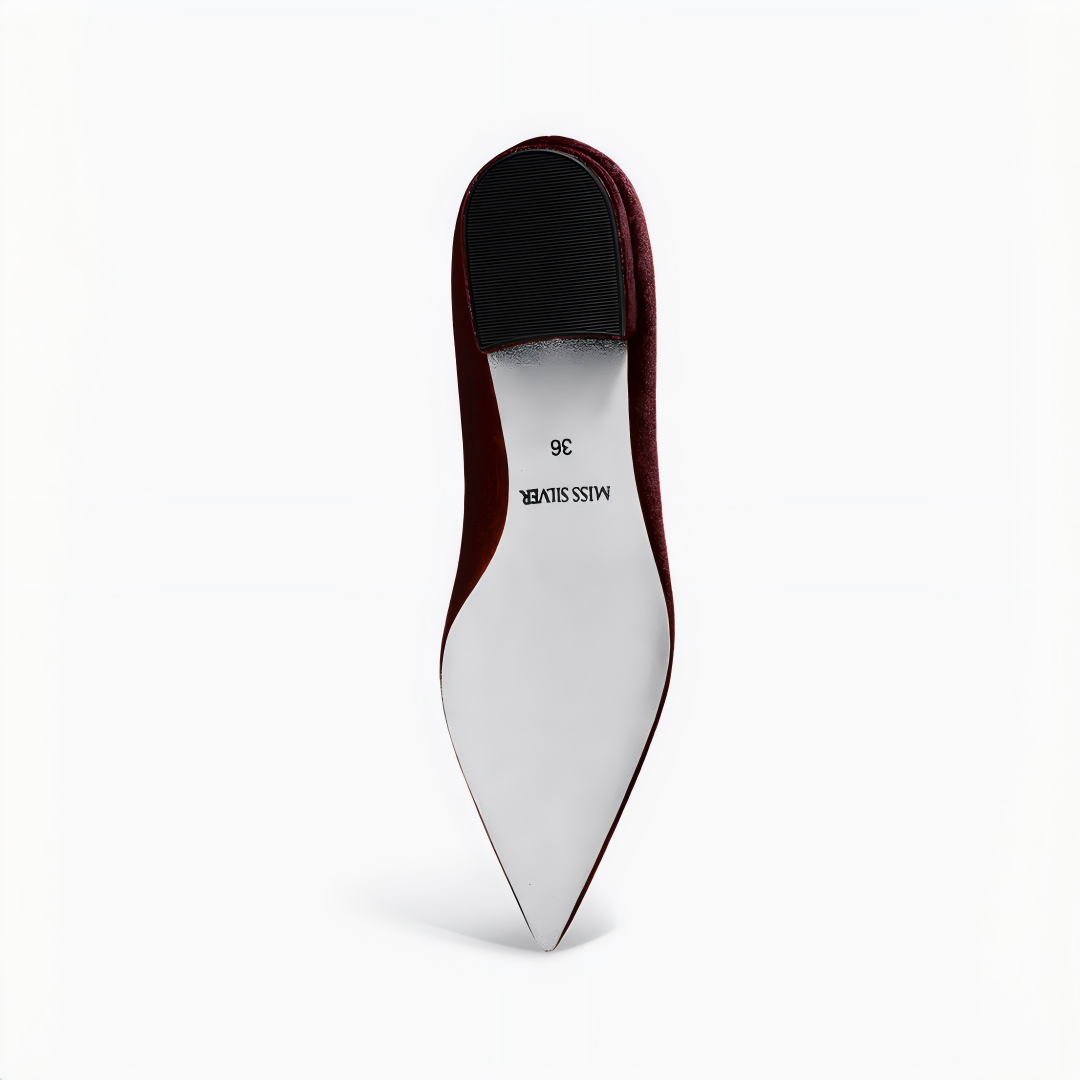Burgundy Velvet Pointed Toe Flats