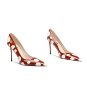 Red Patent Leather Polka Dot Pointed Toe Stiletto Pumps