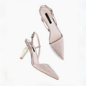 Rhinestone Heel Ruched Slingback Pumps