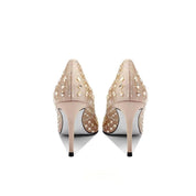 Champagne Silk Rhinestone Pointed Toe Pumps