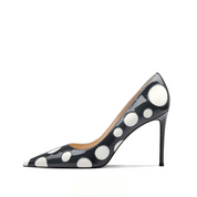 Black Patent Leather Polka Dot Pointed Toe Stiletto Pumps
