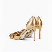 Gold Suede 3D Flower Appliqué Pointed Toe Stiletto Pumps