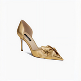 Gold Suede 3D Flower Appliqué Pointed Toe Stiletto Pumps