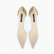 Avocado Green Clear PVC Rhinestone Pointed Toe Stiletto Pumps