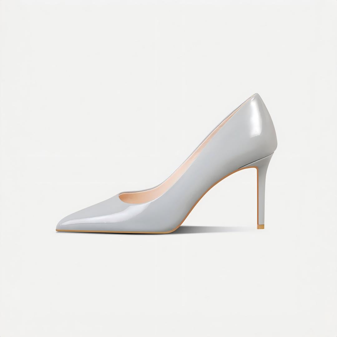 Grey Patent Leather Pointed-Toe Stiletto Pumps