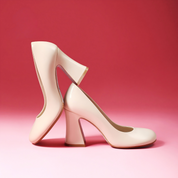 Polished Off-White Patent Heels with Comfortable Chunky Heel