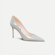 Grey Patent Leather Pointed-Toe Stiletto Pumps