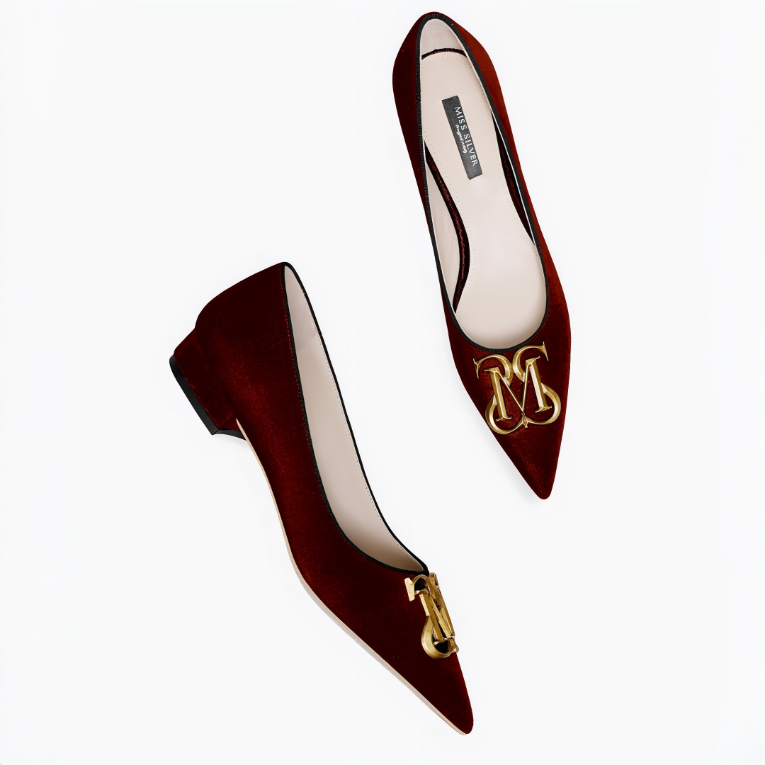 Burgundy Velvet Pointed Toe Flats