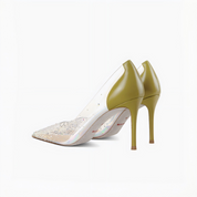 Avocado Green Clear PVC Rhinestone Pointed Toe Stiletto Pumps