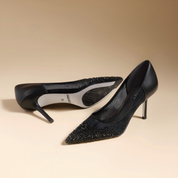 Black Sheer Mesh Ombre Rhinestone Pointed Toe Stiletto Bridal Pumps
