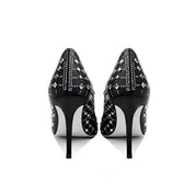 Black Silk Rhinestone Pointed Toe Pumps