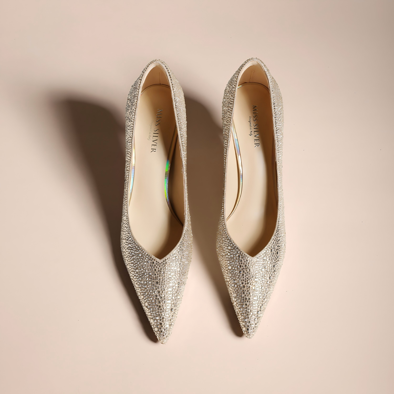 Nude Crystal Rhinestone Pointed Toe Stiletto Pumps