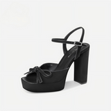 Brown Suede Bow Y2K Platform Block Heel Ankle Strap Sandals
