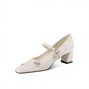 Luxe White Satin Leather Heels for Everyday Elegance