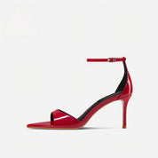 Red Patent Leather Open-Toe Pointed Ankle Strap Stiletto Heels