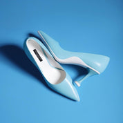 Light Blue Leather Pointed Toe Pumps with Fluted