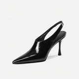 Black Patent Leather Pointed Toe Slingback Heels