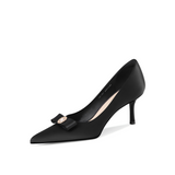 Black Satin Pointed-Toe Stiletto Pumps