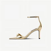 Metallic Gold Pointed Toe Ankle Strap Pumps