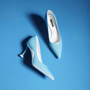 Light Blue Leather Pointed Toe Pumps with Fluted