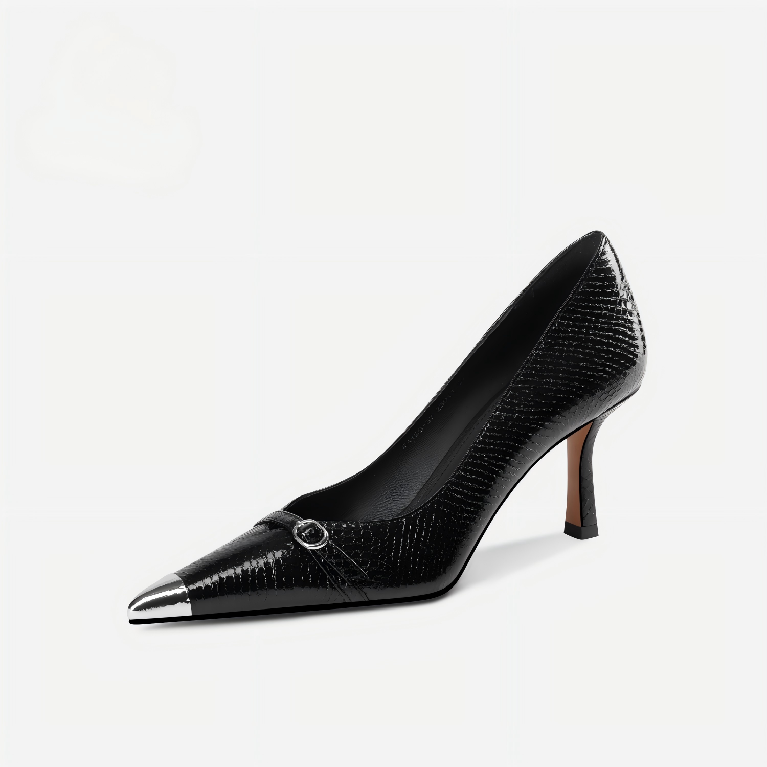 Black Metal Cap Toe Mary Jane Heels