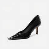 Black Metal Cap Toe Mary Jane Heels