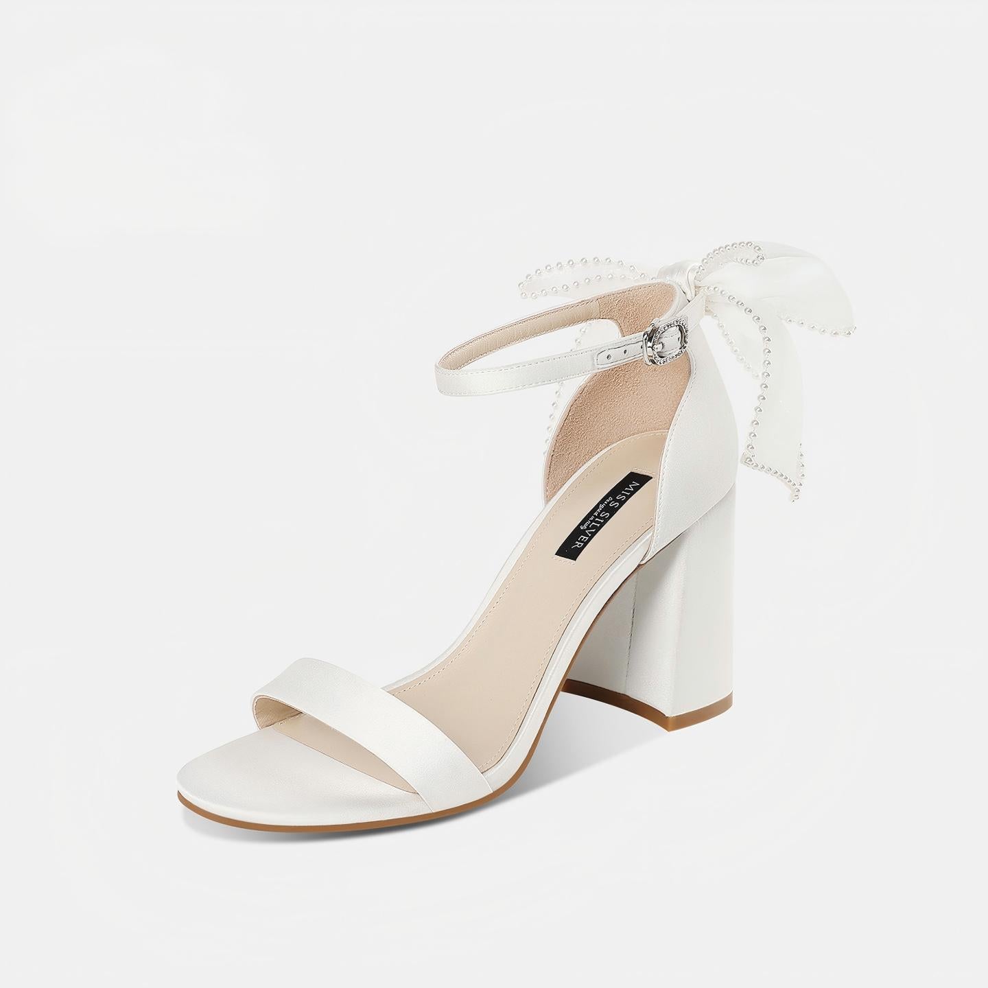 White Ankle Strap Block Heel Sandals
