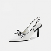 White Black Trim Bow Slingback Pointed Heels