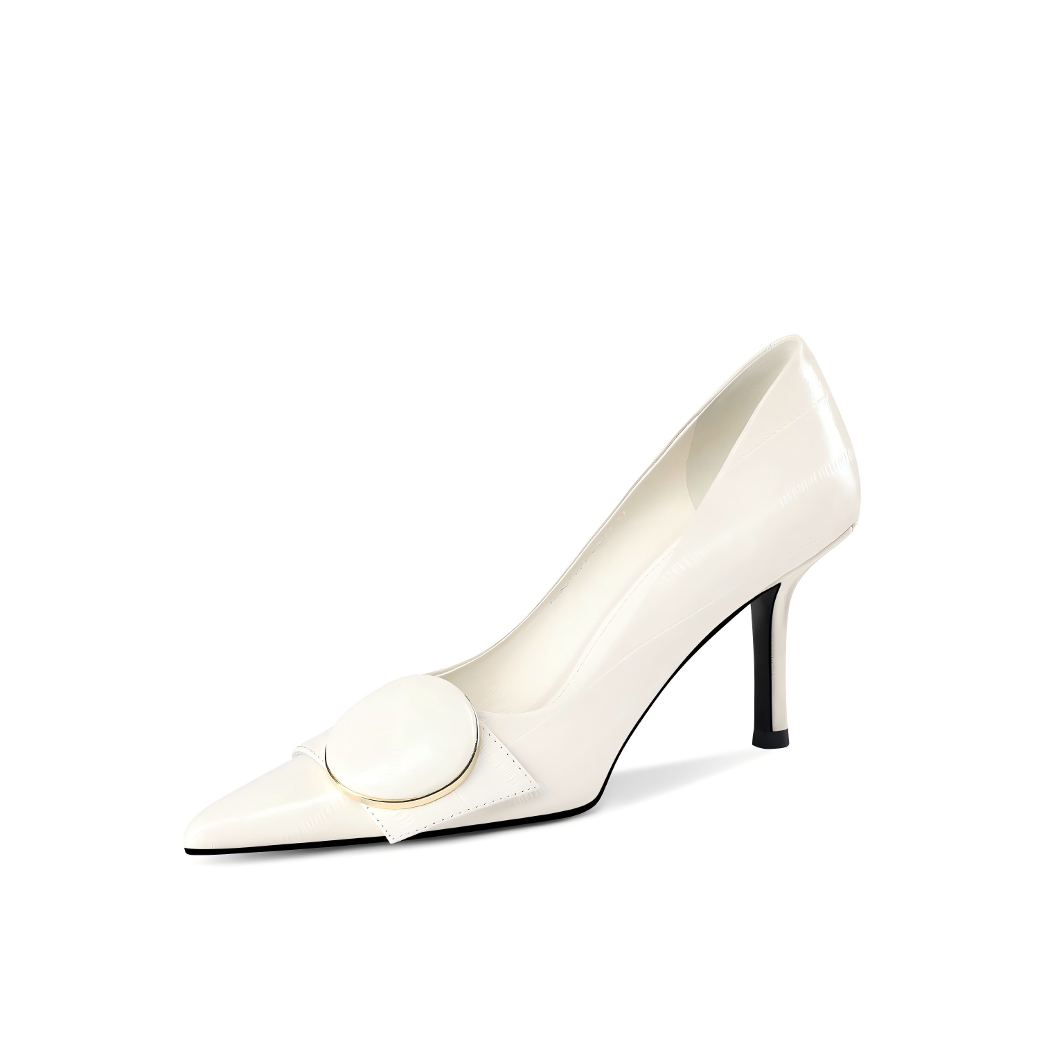 Off-White Pointed-Toe Stiletto Pumps with Buckle Detail