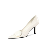 Off-White Pointed-Toe Stiletto Pumps with Buckle Detail